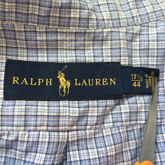 Ralph Lauren Men 17 1/2 Dress Shirt Long Sleeve Blue Windowpane Check - Picture 4 of 7